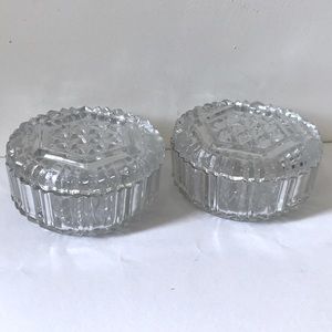 Vintage 2 Pressed Glass Covered Dishes for dressing table or candy